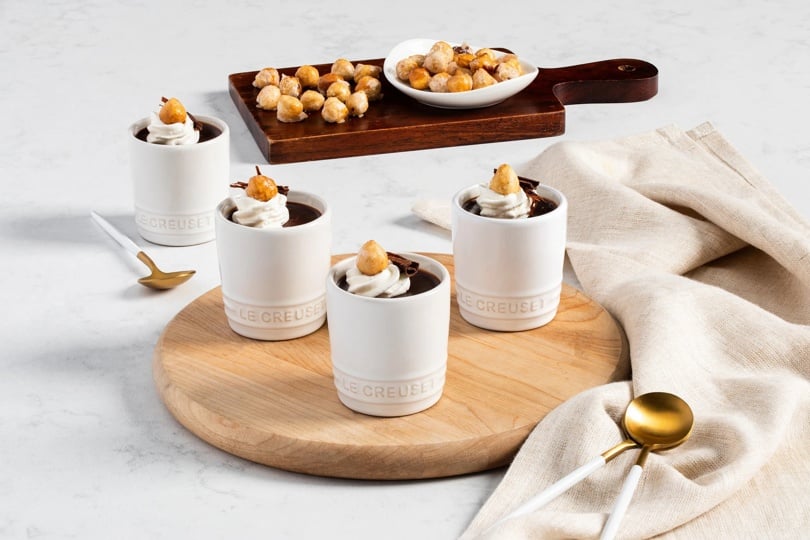 Chocolate Panna Cotta with Candied Hazelnuts